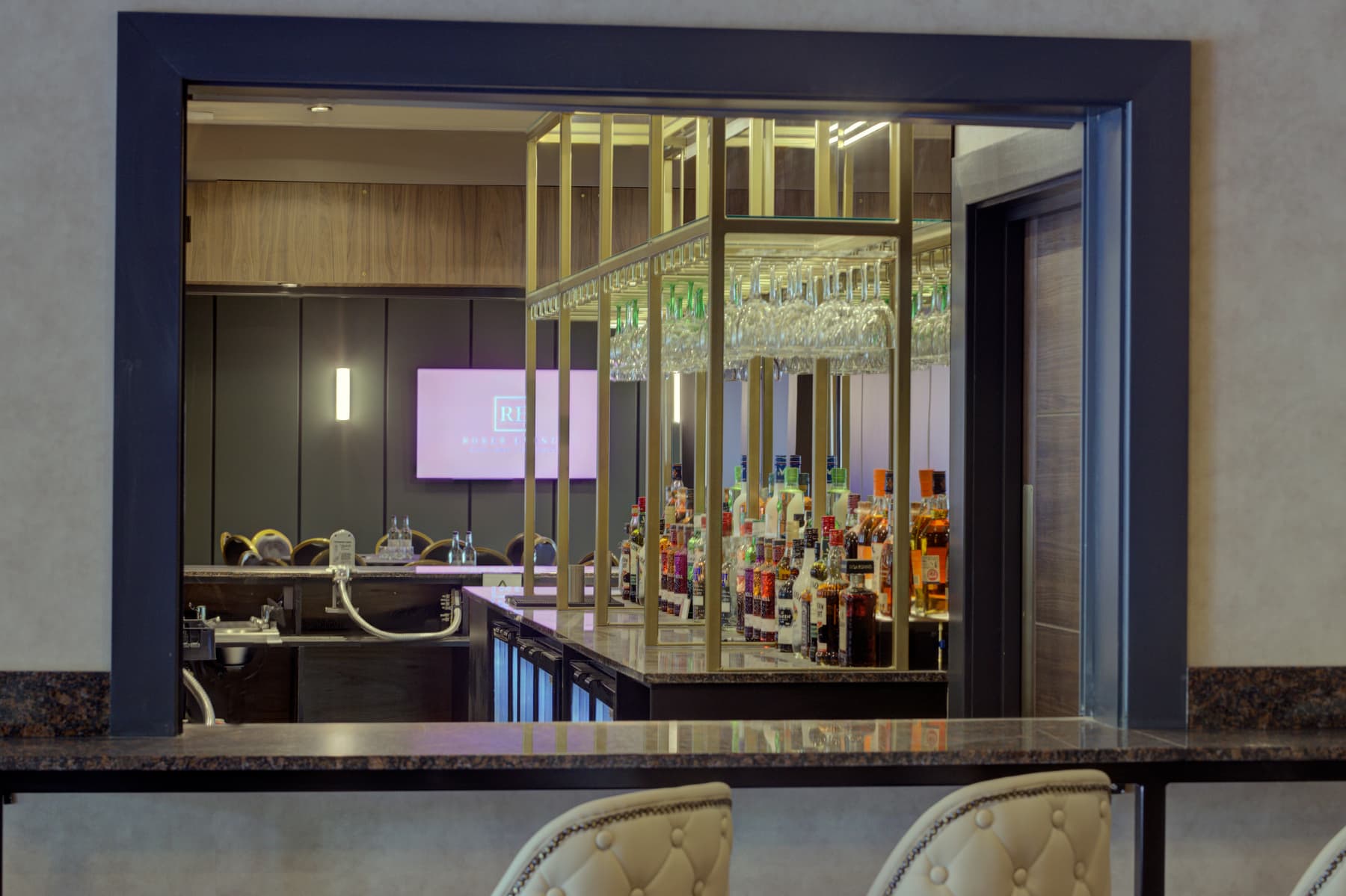 Bar seen through a doorway