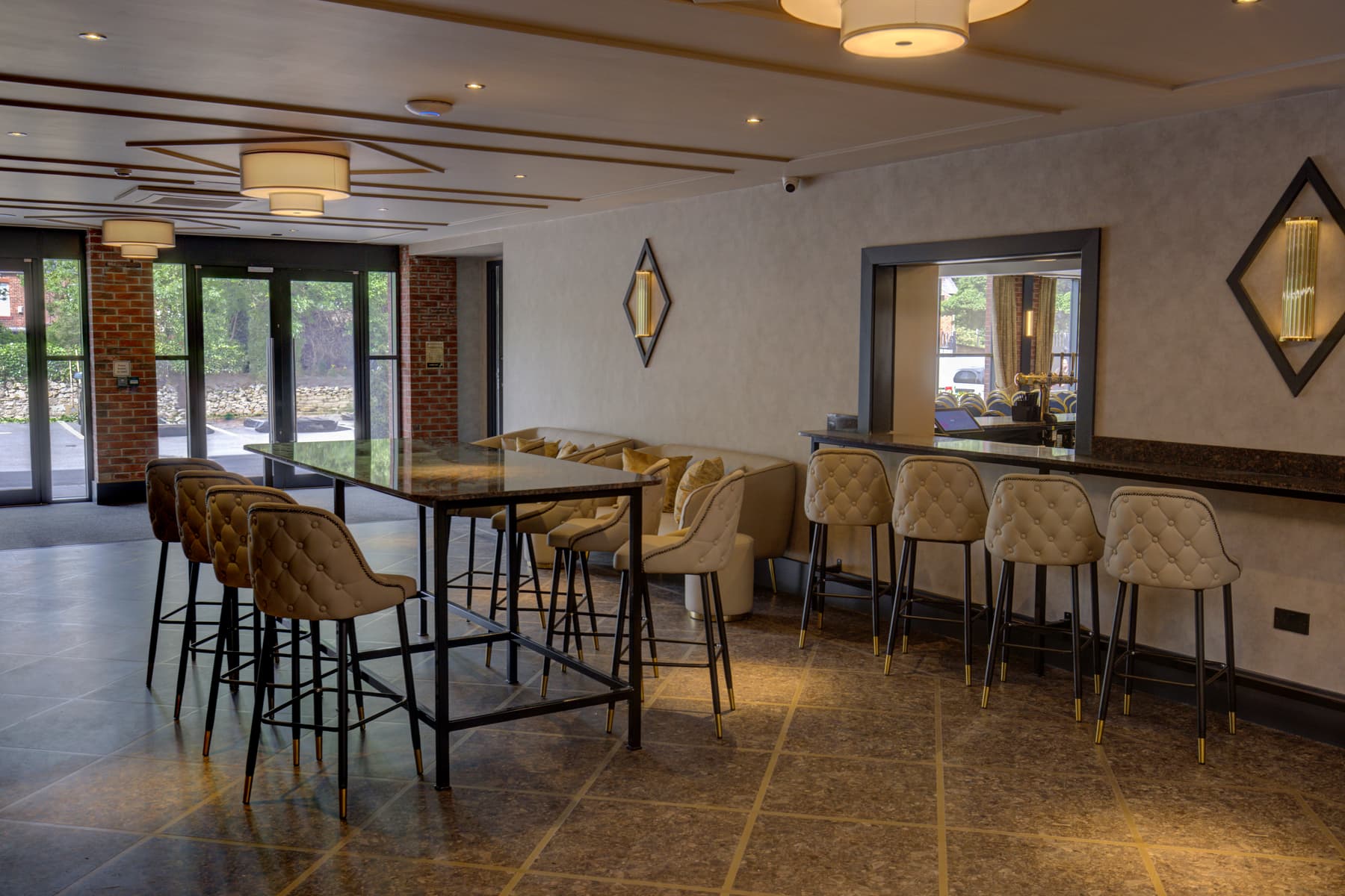 Networking area with high tables